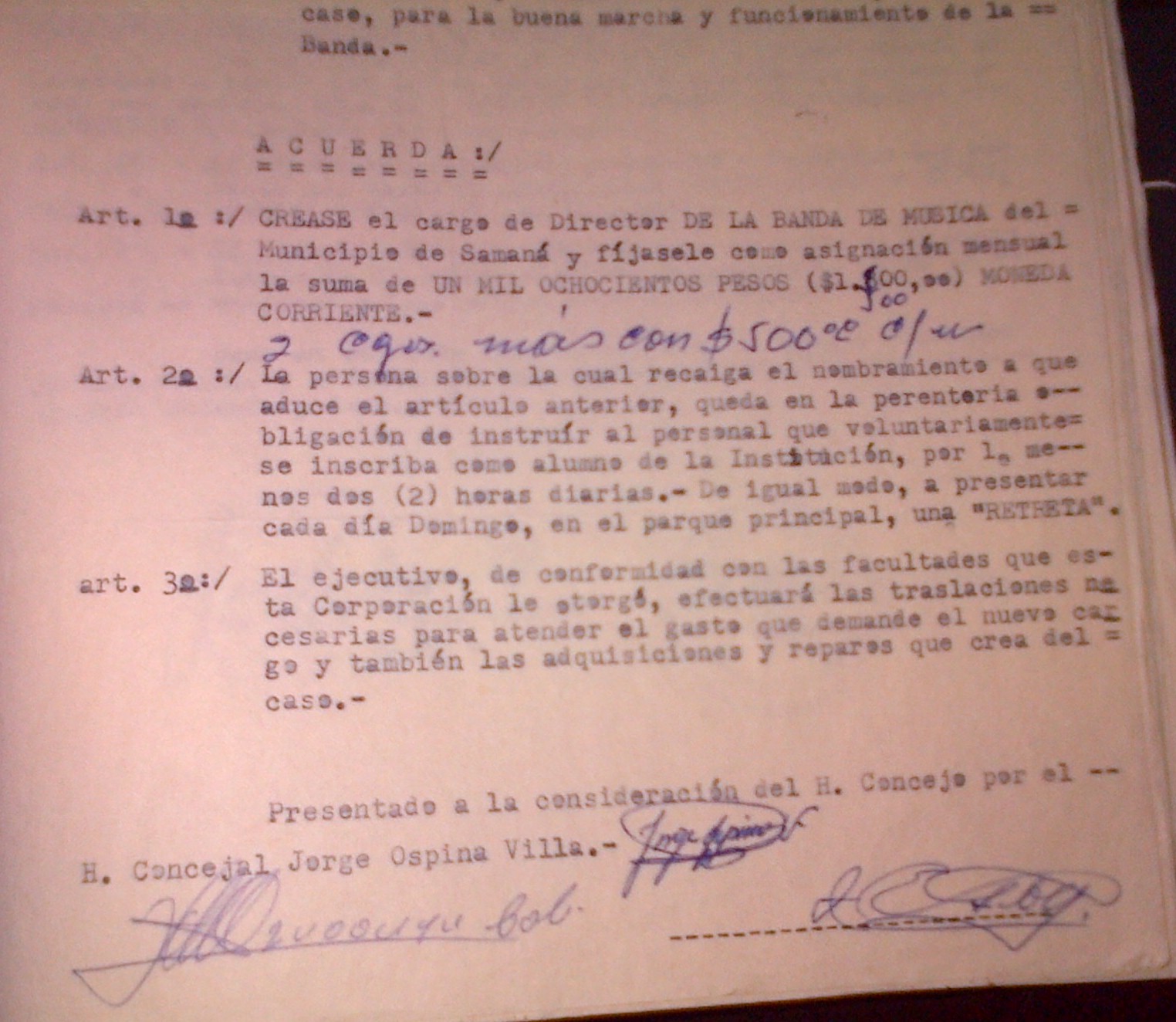 Consejal firmante Jorge Ospina Villa