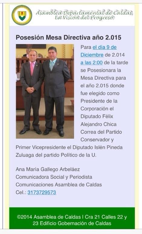 POSESION MESA DIRECTIVA A�O 2015- ASAMBLEA DEPARTAMENTAL DE CALDAS
