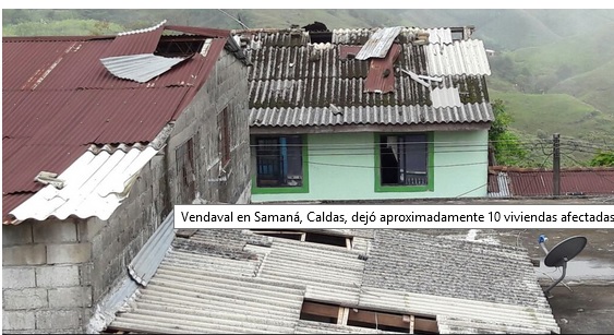 Vendaval en Saman�, Caldas, dej� aproximadamente 10 viviendas afectadas