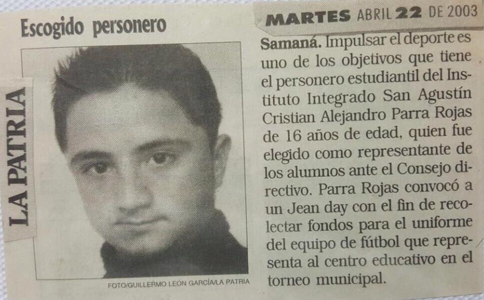 Cristian Parra, Escogido personero estudiantil