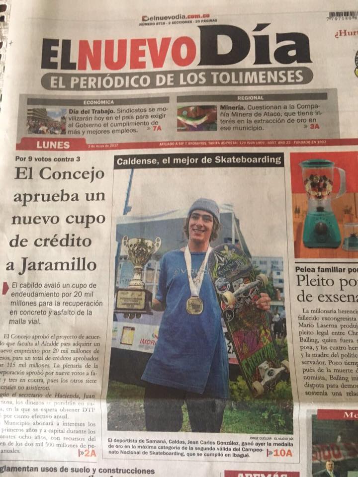 PRIMER CAMPEON NACIONAL DE SKATEBOARDING ES JEAN CARLOS G�NZALEZ, DE SAMAN� CALDAS