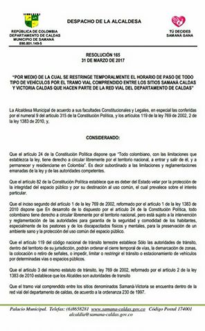 Restricci�n de paso vehicular entre las 10:00 pm y las 4:00 am Saman�