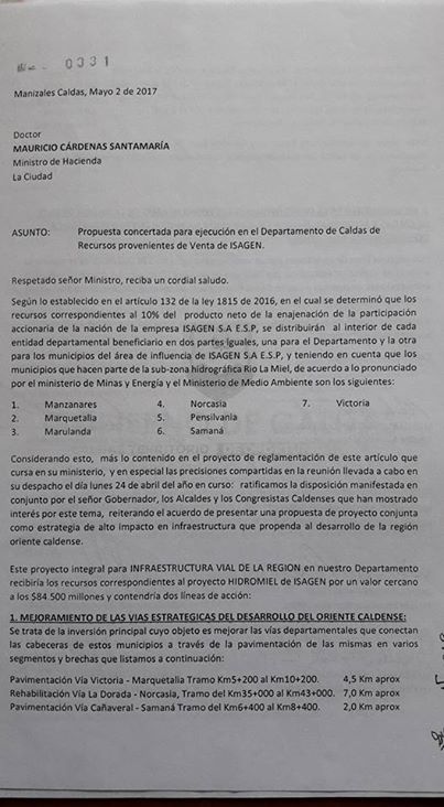 Por la renta de Isagen, Caldas recibe m�s 84 mil 768 millones de pesos 