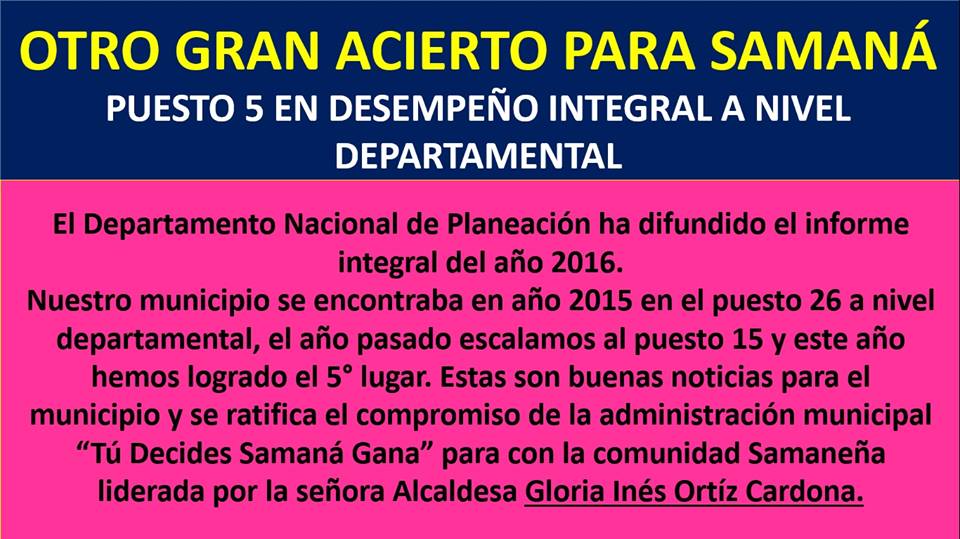 puesto 5 en desempe�o integral a nivel departamental