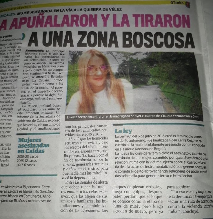 EN 23 HORAS SE RESOLVI� CASO DE FEMINICIDIO EN MANIZALES