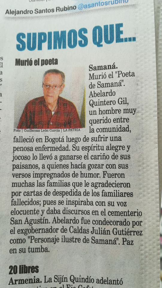 MURI� EL POETA DE SAMAN�. ABELARDO QUINTERO GIL