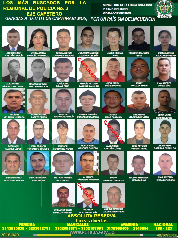 12 CALDENSES, ENTRE LOS M�S BUSCADOS DEL EJE CAFETERO