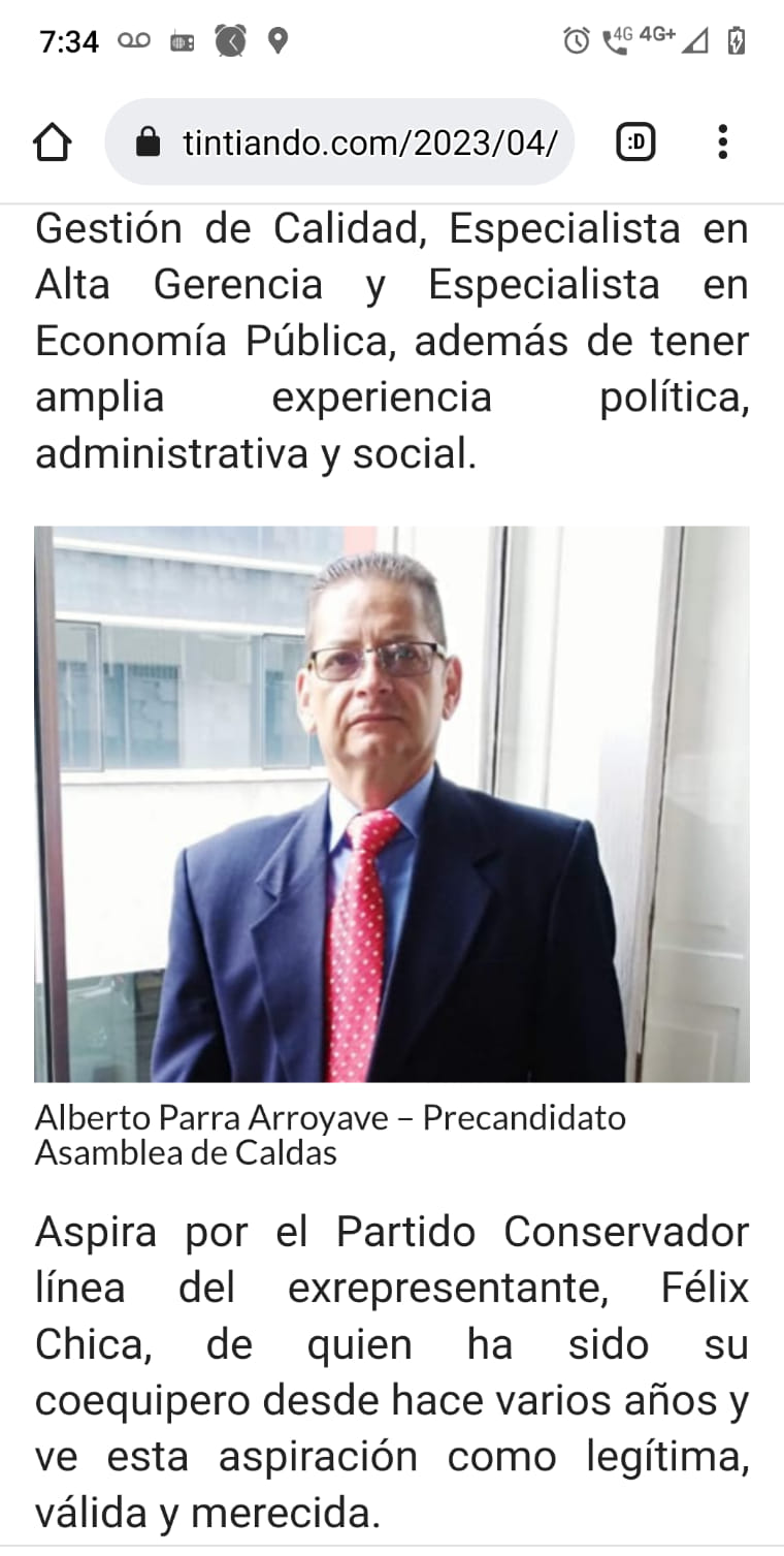 ALBERTO PARRA ARROYAVE PRECANDIDATO CONSERVADOR A LA ASAMBLEA DE CALDAS