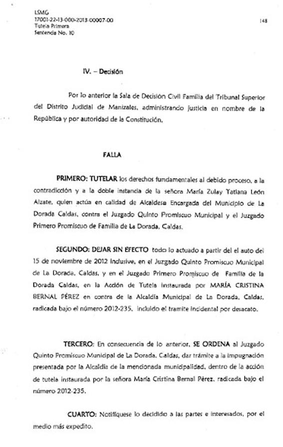 ALCALDE DE LA DORADA NO TEN�A QUE PAGAR UN D�A DE ARRESTO