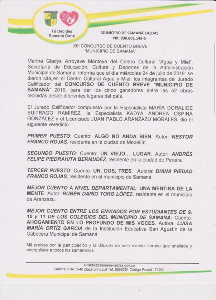 Evento: XIII CONCURSO DE CUENTO BREVE SAMAN� 2019