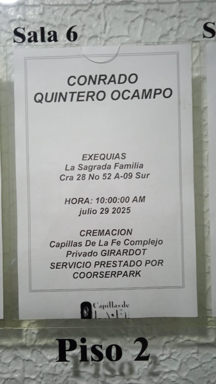 Deceso de: CONRADO QUINTERO OCAMPO