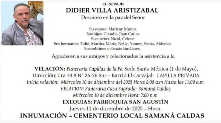 Deceso de: DIDIER VILLA ARISTIZABAL